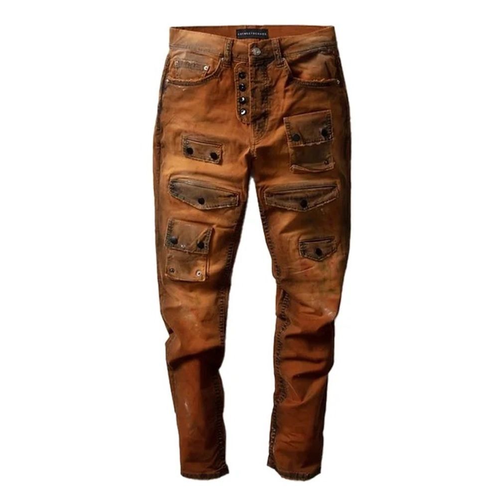 NWT ART MEETS CHAOS BOWMAN JEANS IN RUST sz 33